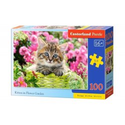 Puzzle 100 elementów. Kitten In Flower Garden. Castorland